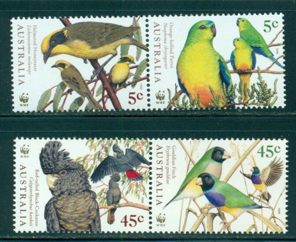 Australia Scott #1676a//1678a Mnh Pairs Endangered Birds Fauna Cv$6+
