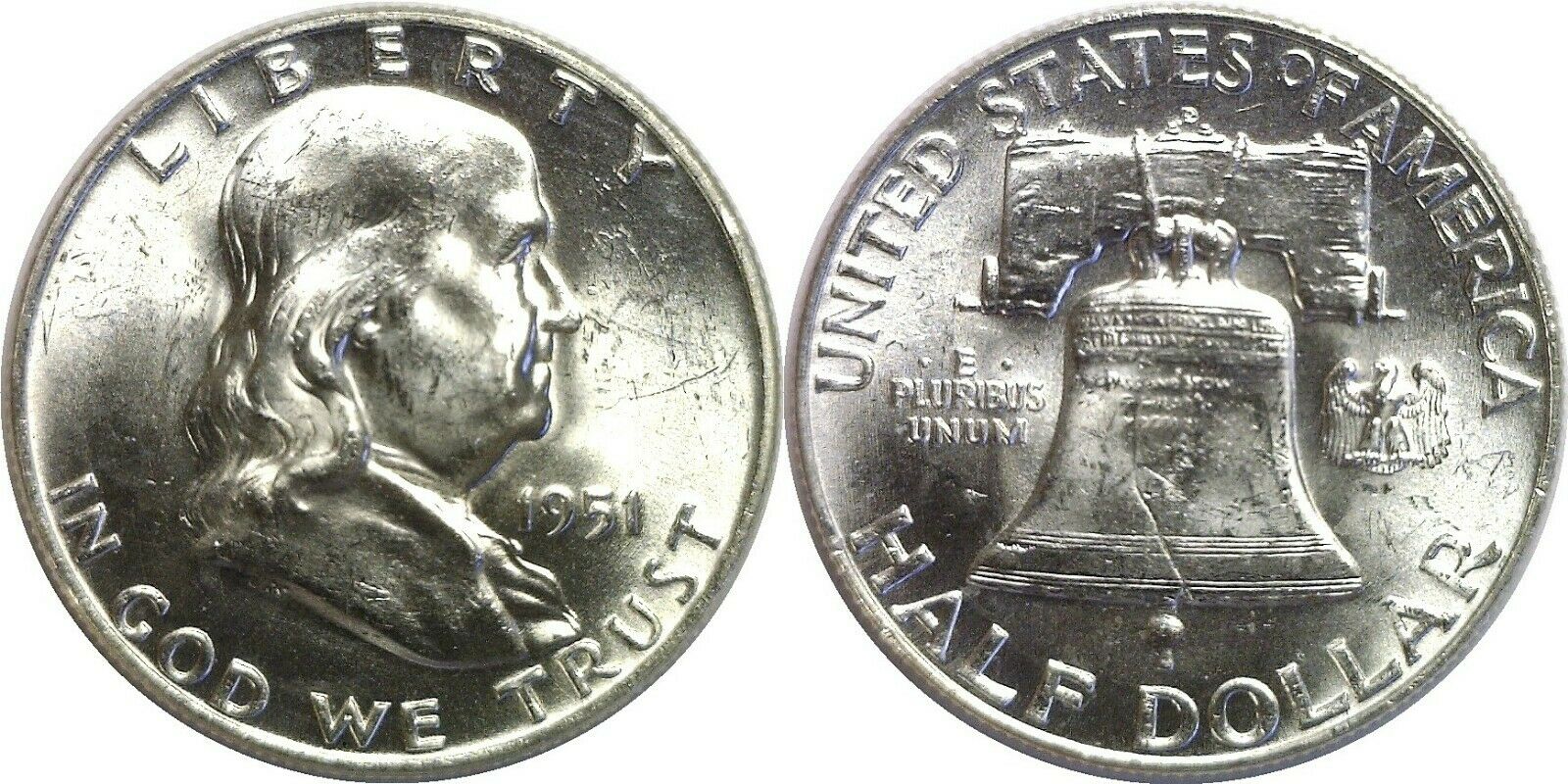 1951-d 50c Franklin Silver Half Dollar Uncirculated