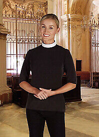 Clergy Shirt-womens Knit Jersey-short Sleeve-neckb 0886083392696