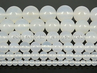 Natural White Agate Gemstone Round Loose Beads 15.5" 4mm 6mm 8mm 10mm 12mm
