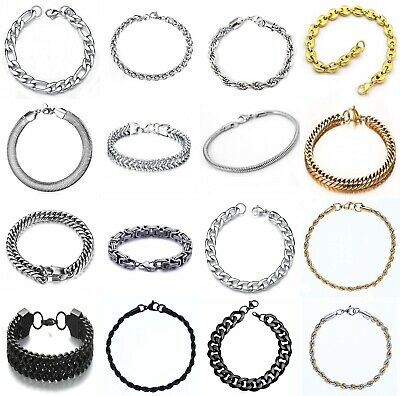 Stainless Steel Bracelets Solid Curb Figaro Snakes King-bracelet Men's Women's