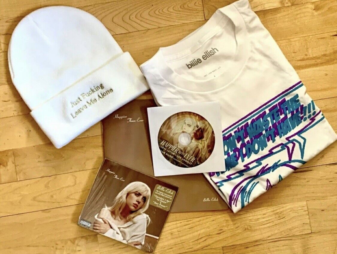 Rare Billie Eilish "happier Than Ever" Promo Box: Cd, T-shirt, Hat, Booklet, Dvd