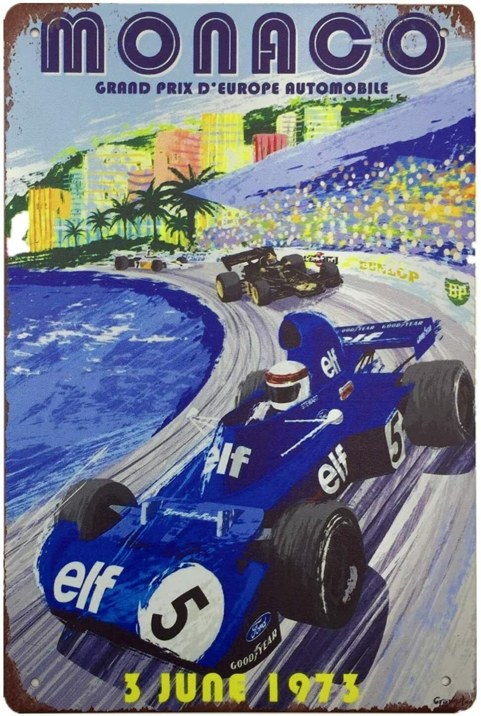1973 Monaco Grand Prix Indy Car Racing Retro Metal Sign 8 X 12 Inches
