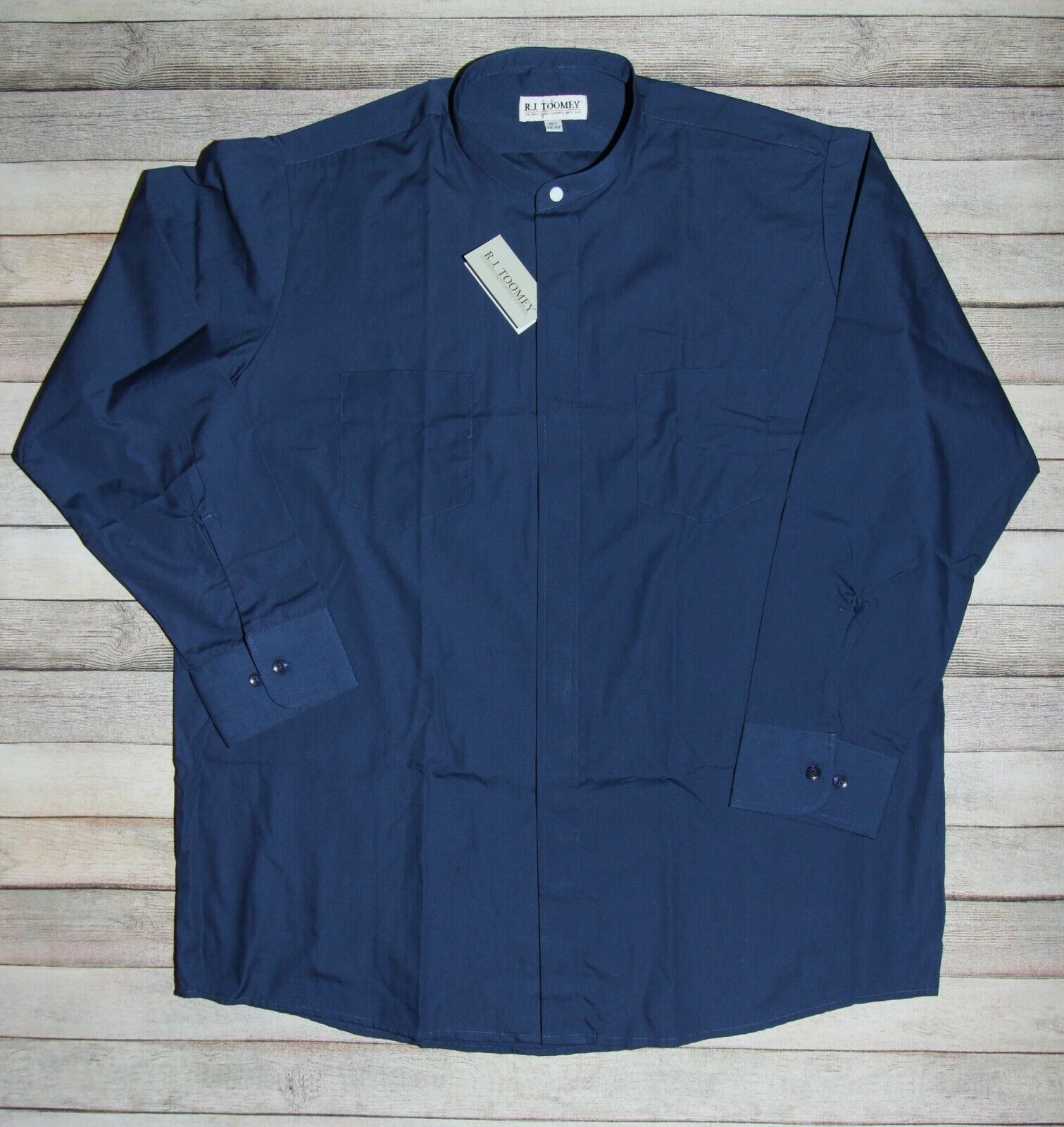 R.j. Toomey Navy Blue Neckband Clergy Long Sleeve Shirt Size 16.5 32-33
