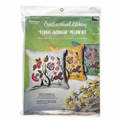 Vintage 1973 Paragon Floral Jacobean Pillow Creative Stitchery Embroidery Kit