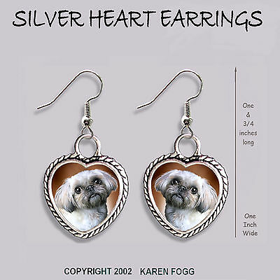 Lhasa Apso / Shih Tzu Dog - Heart Earrings Ornate Tibetan Silver