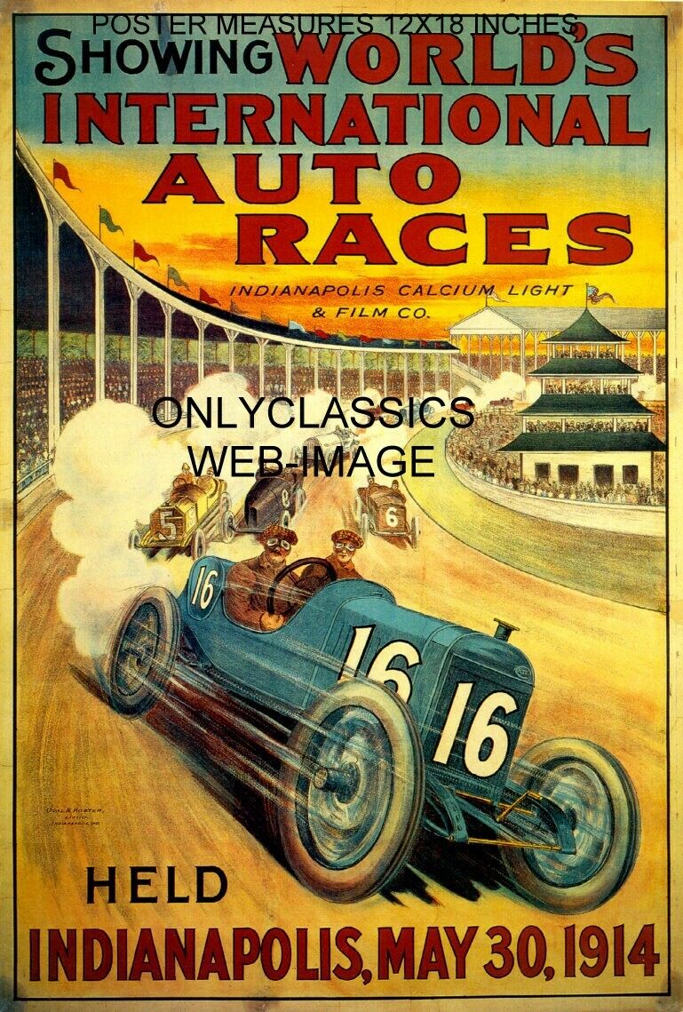 Indianapolis Motor Speedway Art Deco Auto Racing 12x18 Poster Indy 500 Graphics