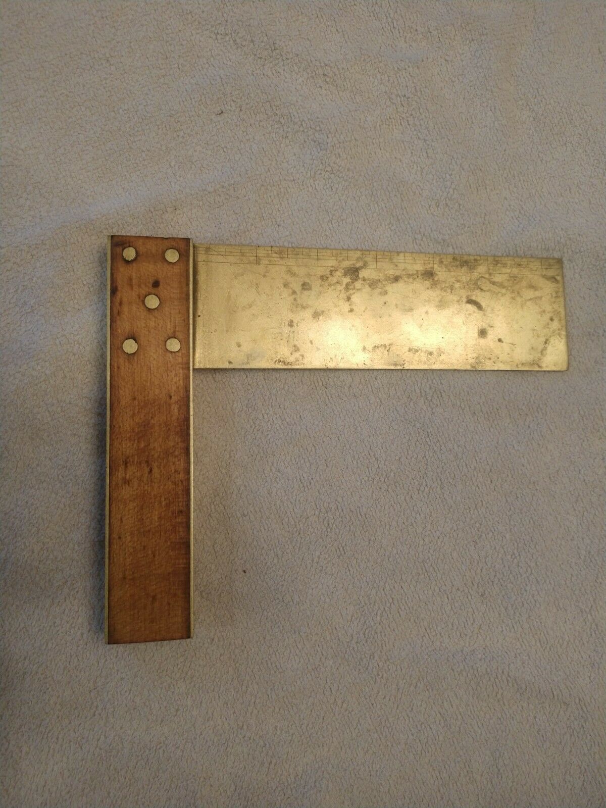 Antique / Very Rare, Solid Brass Blade Carpenter's Try Square, With Brass Plates