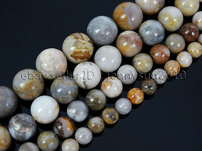 Natural Bamboo Leaf Agate Gemstone Round Beads 15.5'' Strand 6mm 8mm 10mm 12mm