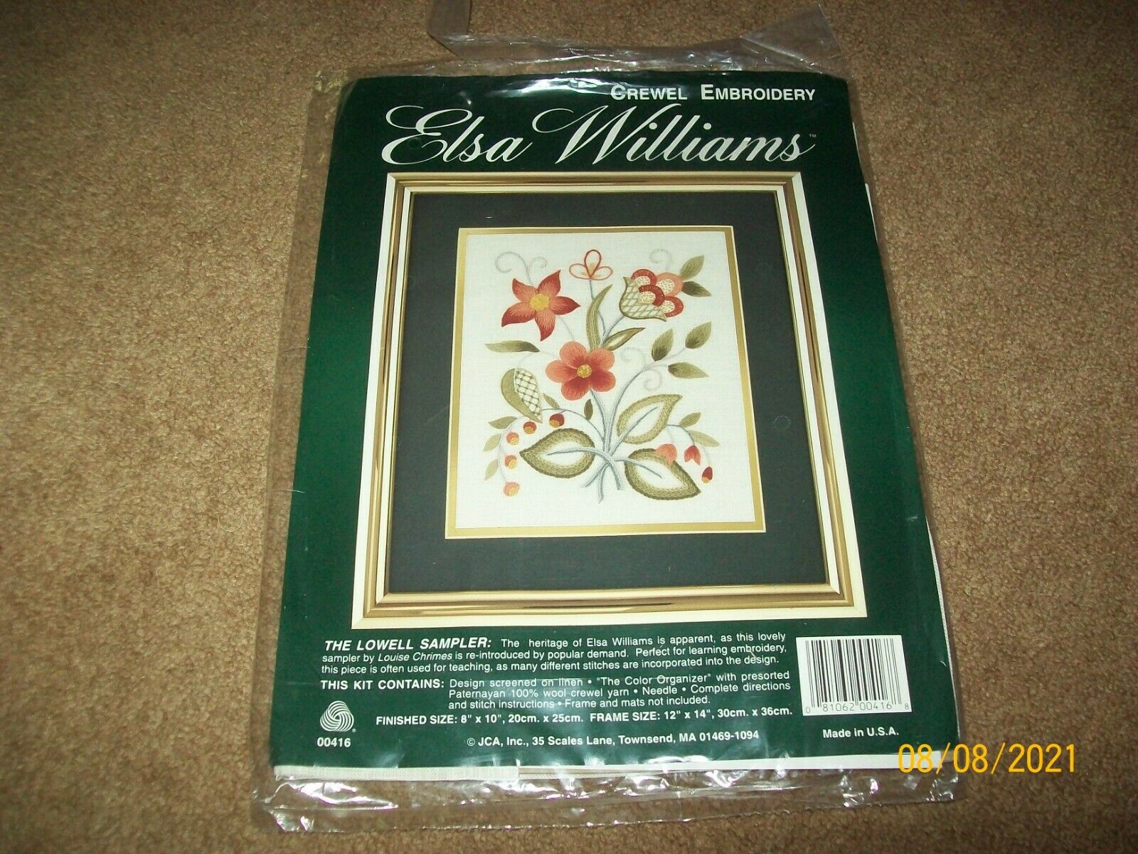 Elsa Williams Crewel Embroidery Kit  The Lowell Sampler  #00416 Opened Package