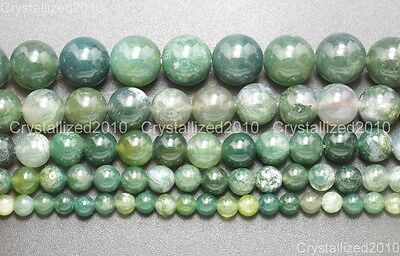 Natural Green Moss Agate Gemstone Round Loose Beads 4mm 6mm 8mm 10mm 12mm 15"