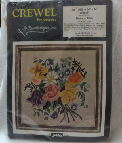 Needle Magic Inc Jebba Design Crewel Embroidery Kit Bouquet 1972  14" X 14"