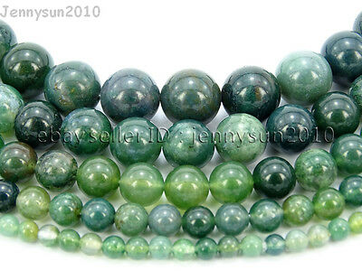 Natural Green Moss Agate Gemstone Round Beads 15'' Strand 4mm 6mm 8mm 10mm 12mm