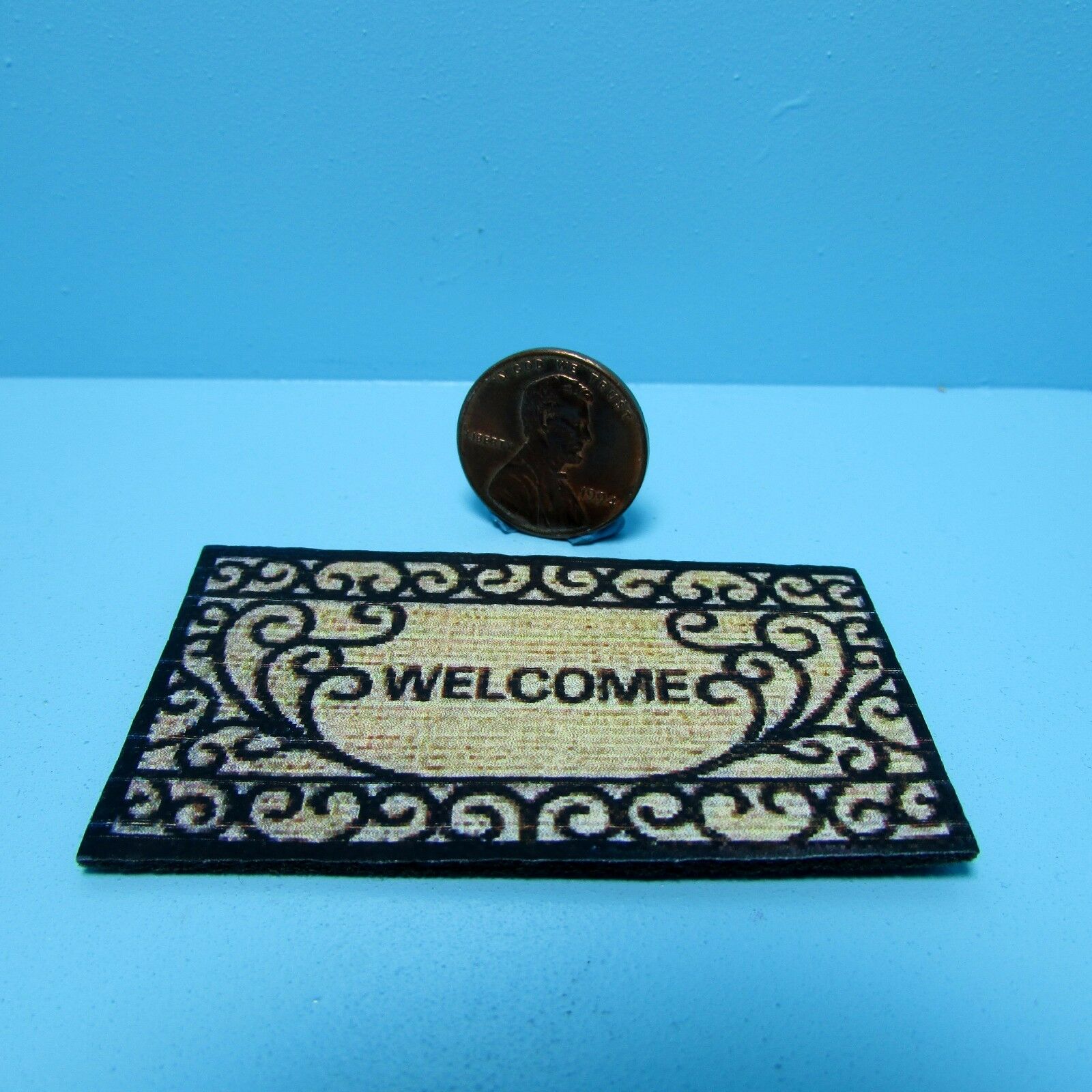 Dollhouse Miniature Welcome Door Mat With Scroll Design Rnd164