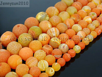 Natural Druzy Quartz Matte Orange Agate Gemstone Round Beads 15.5" 8mm 10mm 12mm