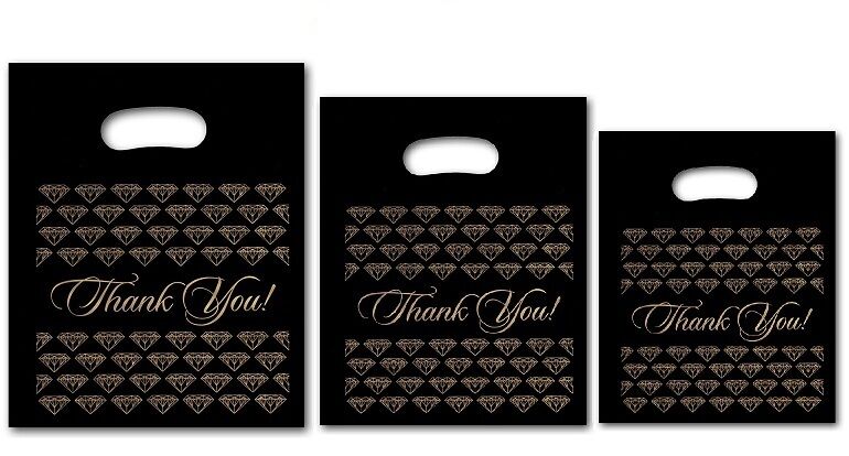 300pc Thank You Bags Thank You Plastic Bags Retail Black Jewelry Bags Mixed Size