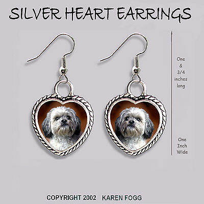 Lhasa Apso Dog Sweet Face - Heart Earrings Ornate Tibetan Silver